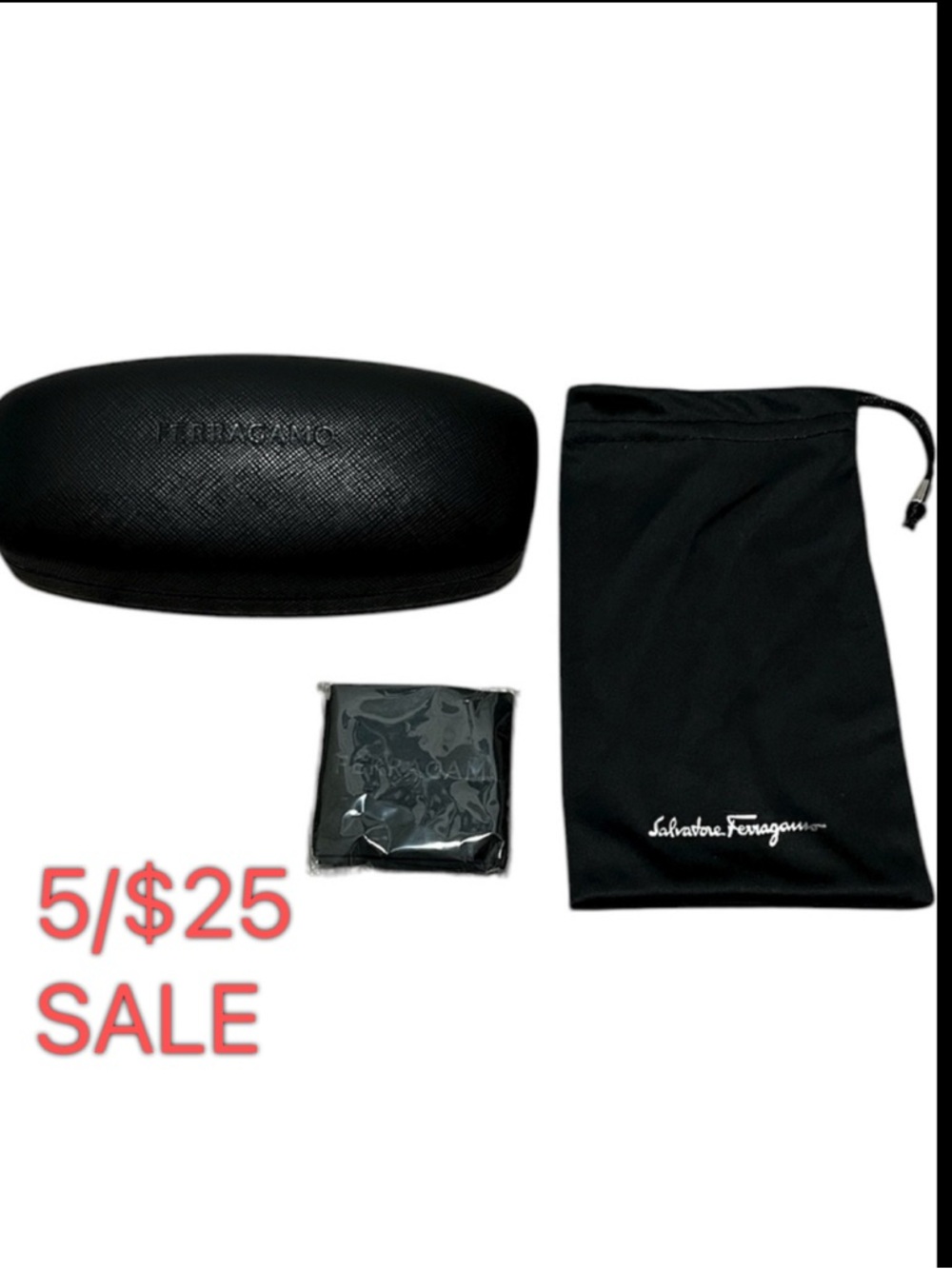 FERRAGAMO Black Saffiano Hard Glasses Case Full Set 5/$25 Sale
